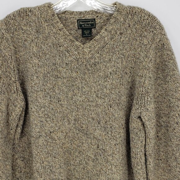 Abercrombie & Fitch Vintage Y2K Wool V Neck Sweater L Womens Pullover Tan - Picture 4 of 7